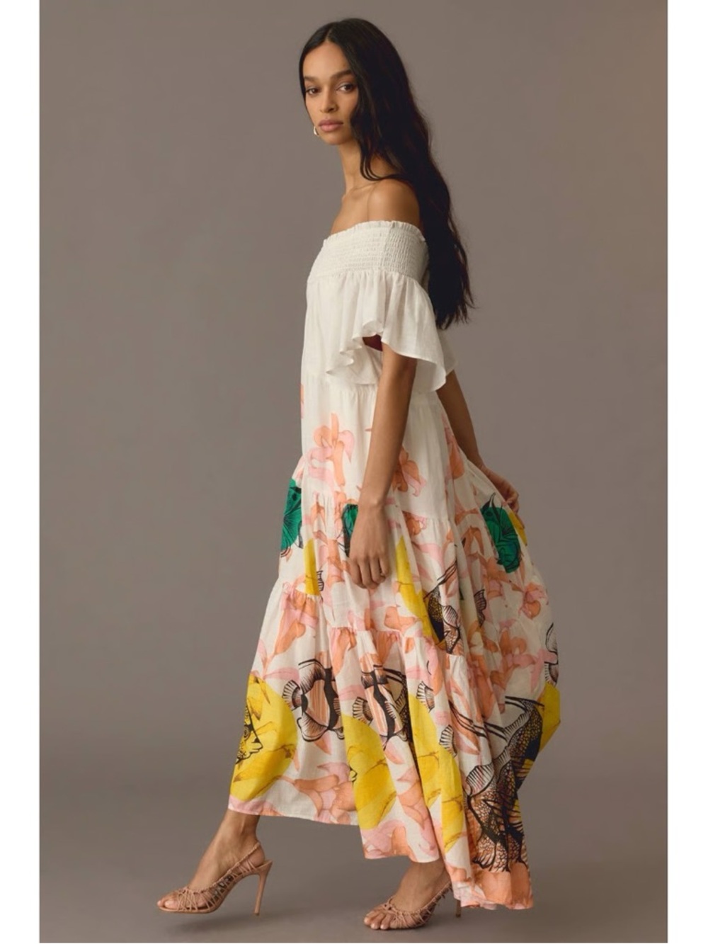 Anthropologie Maeve Pia Binazzi Tiered Flowy Off-the-Shoulder Maxi Dress Sz S - Picture 2 of 9